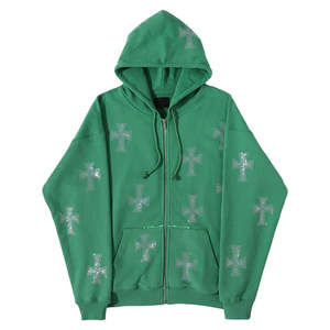 Sudaderas con capucha para hombre, personalizadas con bordado de diamantes de imitación, lavado ácido, estilo oversize, con gemas de diamantes de imitación, impresión DTG, efecto desgastado. - Product Image 1