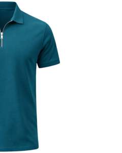 Teal Green Mens Cotton <b>Shirt</b> With Half <b>Zip</b> Collar Slim Fit Short Sleeve Casual Summer Wear OEM Manufacturer Bulk Supply - Product Image 6