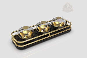Ensemble de service de luxe à 3 bols avec couvercle, ensemble de bols à collation en verre avec dôme, plateau de service noir et or, design israélien, condimentaire haut de gamme - Product Image 2