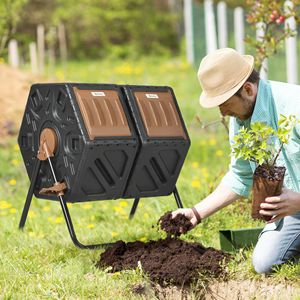 Compostiera a Doppia Camera da 34,5 Galloni per Esterni con 24 Aperture di Ventilazione e Gambe in Acciaio, Accessori da Giardino - Product Image 2