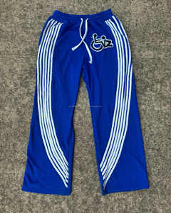 กางเกงขายาวกันยับสำหรับผู้ชายมีหลายสีพิมพ์ลายเองมีแถบด้านข้างและเอวรูดสีพื้นย้อมสี - Product Image 1