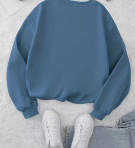 Sudadera de punto vintage de manga larga con cuello redondo, bordada y con estampado floral azul, de gran tamaño, para mujer, de Hardihood International - Product Image 2