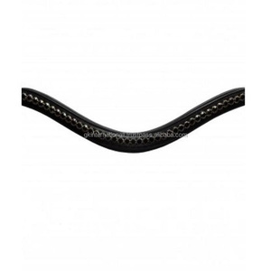 Full Stitched High Quality Black Leather Padded Brow Band with Black Shiny Floral Crystals Metal <b>Chain</b> All Sizes Available - Product Image 1
