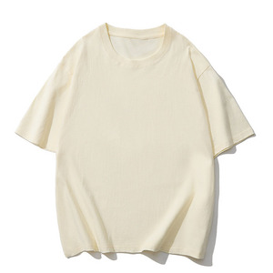 T-shirt en coton pur 230G, coupe ample, col oversize, couleur unie, tricoté, avec logo personnalisé brodé ou imprimé, pour homme. - Product Image 4