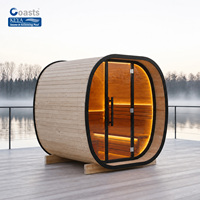 Sauna en bois d'extérieur Foggy Lake, type capsule, en pin thermique, avec verre trempé de 8 mm et chauffage, pour terrasse, cabane ou chalet au bord du lac