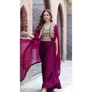 ATTRACTIVE ORGANZA SILK EMBROIDERY WORK <b>LEHNGA</b> SHRUG WITH STITCHED BLOUSE MAROON - Product Image 1