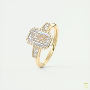 <b>Emerald</b> Cut Moissanite Diamond Three Stone Vintage Engagement <b>Ring</b> 925 Sterling <b>Silver</b> Prong Setting Tapered Side Stones IGI - Product Image 3
