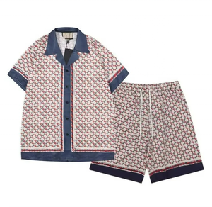 Wholesale <b>Set</b> of Casual Cotton Men's Summer Quick Dry Short Sleeve Shirts and Solid <b>Knitted</b> Shorts - Product Image 2