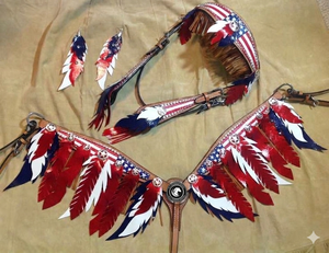 <b>Hand</b> Crafted <b>Paint</b> Design Horse Western Tack Set with Tooled Headstall and Breastplate Fancy Conchos Design Horse Tack Set - Product Image 1