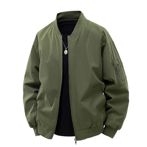 Chaqueta Bomber de PU Gris Claro para Hombre, Corte Regular, Cierre de Cremallera, Cuello Camisero, Color Sólido, Estilo Casual, Ropa de Otoño - Product Image 3