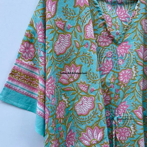 Kaftan en coton imprimé à la main en gros, robe de soirée pour femme, robe longue de plage en coton imprimé, tenue de soirée - Product Image 5