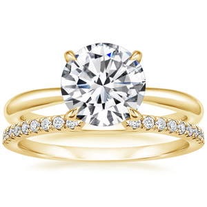 Anillo de compromiso clásico de oro amarillo con diamante cultivado en laboratorio, corte brillante redondo, certificado IGI, engaste de púas y banda pavé, para mujer, de alta calidad. - Product Image 1