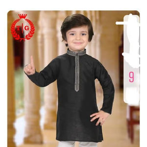 Enfants traditionnel indien Kurta pyjama costume pour les mariages Eid Diwali parties-dessiné à la main Style Vintage garçon imprimé Design - Product Image 1