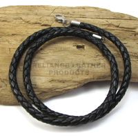 Bracelet Statement Large en Cordon Tressé en Cuir Véritable de Vache Noir Mat 5mm, Plaqué Argent 925, Bijoux DIY Haut de Gamme
