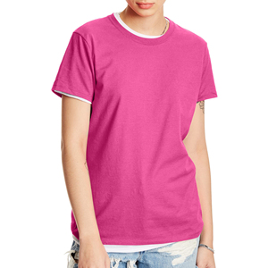 เสื้อยืดคอกลมสีชมพูสำหรับผู้หญิง แขนสามส่วน ทรงปกติ ลายทาง ผ้าทอผสมสแปนเด็กซ์/คอตตอน ระบายอากาศได้ดี สวมใส่สบายทุกฤดู - Product Image 3