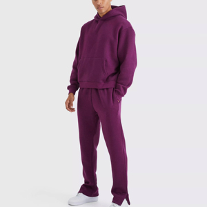Conjunto Deportivo con Capucha para Hombre, Color Morado, Felpa de Algodón, Estilo Casual, Color Sólido, con Bolsillos Laterales, Corte Regular, para Otoño - Product Image 2