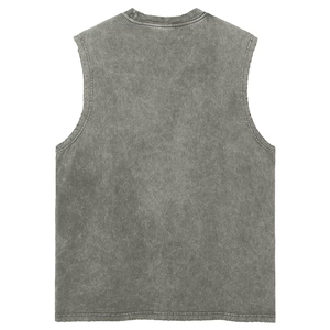 Custom-made Acid Wash Regular Fit Sleeveless T-Shirt Heat-Transfer Printed Rhinestone Men's Punk Style Streetwear 100% Cotton - Product Image 4