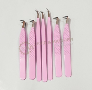 Pinces à cils les plus vendues, pinces à pointe en fibre, couleur rose bébé, pinces à cils en acier inoxydable pour les cils - Product Image 1