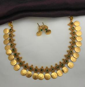 Designer Antique Gold Coin <b>Necklace</b> Temple Lakshmi <b>Ruby</b> Stone Ethnic Bridal Wedding Party Wear Jewelry Wholesale Set For Women's - Product Image 2