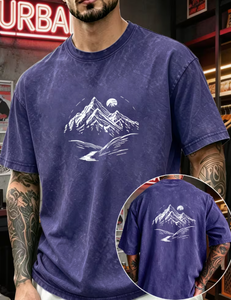 T-shirt Homme Imprimé Montagne Manches Courtes Col Rond Vintage Jersey 100% Coton Respirant Coupe Classique Délavé Coupe Ample - Product Image 1