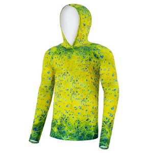 Sudadera con Capucha de Manga Larga para Hombre, Estampado por Sublimación, Protección UPF 50 Anti-UV, Ropa de Pesca, Patrón Amarillo y Verde - Product Image 3