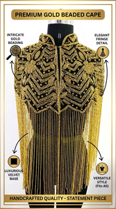 Capa de Hombro de Nylon con Flecos y Cuentas Doradas de Lujo Ellora, Vestido de Noche, Disfraz de Escenario, Accesorio de Decoración Bordado, Modelo Capa 32 - Product Image 6