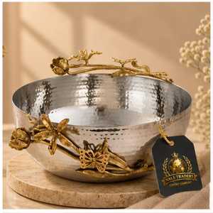 Gold Bowl With Silver Coral Branch Design Luxury Metal Serving Dish Tableware Nut <b>Container</b> <b>Sweet</b> Box Centerpiece Snack Server - Product Image 3