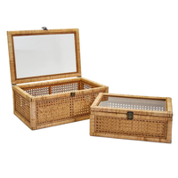 Boîtes de rangement rectangulaires décoratives en rotin rustique écologiques en gros, faites à la main, personnalisables, avec couvercle, pour présentation de bijoux et souvenirs