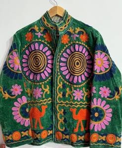 Custom Luxury Handmade Animal and Floral Embroidery <b>Velvet</b> <b>Jacket</b> <b>Women</b> Retro Designer Short Coats Stand Collar Open Front Boho - Product Image 2