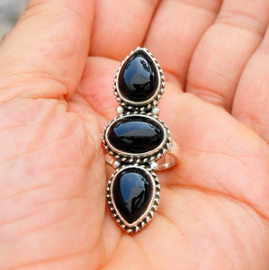 Bague ovale naturelle en onyx noir, argent sterling 925, faite à la main, pierre précieuse, pour femme - Product Image 3