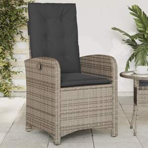 Gray Poly <b>Rattan</b> <b>Reclining</b> Patio <b>Chair</b> with Cushions - Product Image 1