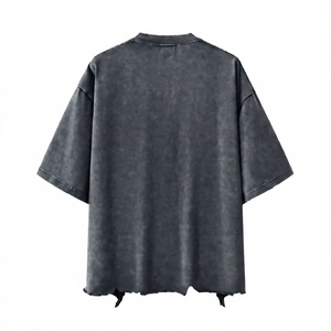 เสื้อยืดโอเวอร์ไซส์ผู้ชายสไตล์สตรีทแวร์ แขนสั้น คอกลม ขอบเสื้อทำสีแบบดิสเทรส ทรงหลวม สวมใส่สบาย - Product Image 6