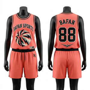 High quality 150 GSM sports mesh <b>red</b> jersey shorts set heat press custom logo - Product Image 6