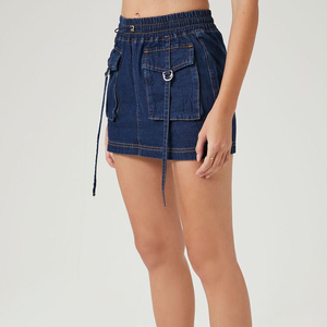 Latest Collection Women's <b>Denim</b> Skirts Four Pocket Casual <b>Stretch</b> Breathable Natural Waist Washed Knee-Length Cargo Short Skirt - Product Image 2