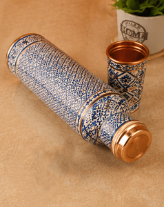 Ensemble de bouteilles d'eau en cuivre pur avec 2 verres en cuivre |   Bouteille d'eau ayurvédique |   Gourde en cuivre artisanale étanche pour la maison - Product Image 4