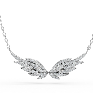 Collar con Colgante de Alas de Diamantes en Plata 925 con Baño de Rodio para Mujer, Corte Brillante Redondo, Cadena de Lujo, Joyería para Boda - Product Image 1