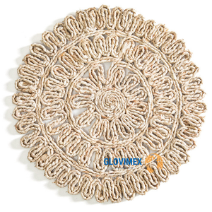 Mantel Individual Redondo de Yute y Fibra Marina de Moda, Posavasos de Cocina, Decoración de Mesa para Fiestas Hecha a Mano - Product Image 2