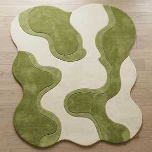 Tapis en peluche fantaisie en forme de crème, tufté à la main, en laine et acrylique, motif floral, adapté aux animaux domestiques, écologique, pour salon, style scandinave - Product Image 5