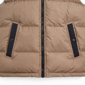 Men's Brown <b>Puffer</b> <b>Vest</b> With Black Collar And Zipper Closure Windproof Casual Winter <b>Jacket</b> Thick Polyester Filling - Product Image 4
