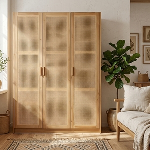 Armario Enzo de 3 Puertas, Madera de Teca Sólida y Ratán, Independiente, Moderno, de Gran Capacidad, para Dormitorio y Sala de Estar - Product Image 6