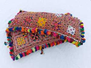 Hand Embroidered Boho Lumbar <b>Cushion</b> <b>Cover</b> vintage - Product Image 4