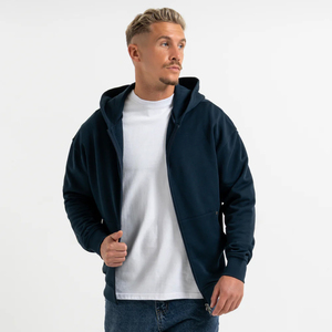 Boxy Heavyweight Mens Zipped Hoodie Custom 100% Cotton Embroidery Hoodies for Man - Product Image 2