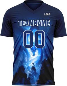 Ensemble de maillots de football pour hommes personnalisables, impression numérique, col en V, manches courtes, respirant, évacuation de l'humidité, polyester, taille plus, élastique - Product Image 2