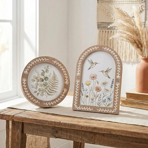 Decoración Personalizada para Sala de Estar, Marco Redondo de Madera, Arte Floral, Decoración de Mesa - Product Image 3