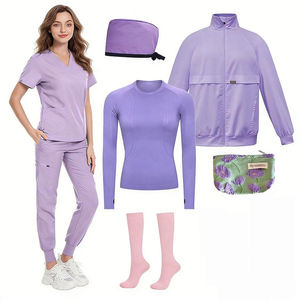 Conjuntos de Uniformes de Enfermera con Chaqueta de Calentamiento con Cierre Completo y Logotipo Personalizado, Pantalones Jogger Elásticos, Chaqueta Médica de Enfermería, Conjunto de 3 Piezas - Product Image 3
