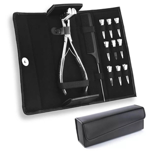 Kit professionnel de pinces pour extensions de cheveux avec clips et peigne, étui en cuir noir - Product Image 5