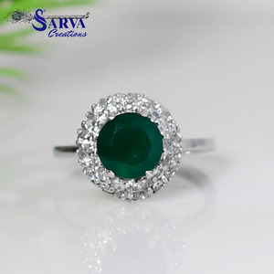 Green Onyx Halo <b>Ring</b> 925 Sterling Silver Emerald Gemstone <b>Cubic</b> <b>Zirconia</b> Accents Elegant Engagement <b>Wedding</b> Fine Jewelry - Product Image 3