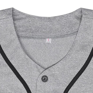 Classic Blank Gray Baseball Jersey Unisex Sport Shirt Button-<b>Down</b> V-Neck Top With Retro Black Single Pinstripe - Product Image 4