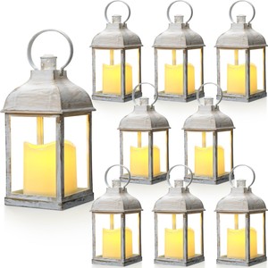 Whitewashed Metal <b>Lanterns</b> LED Candles Wholesale - Rustic Home Dcor - Product Image 1