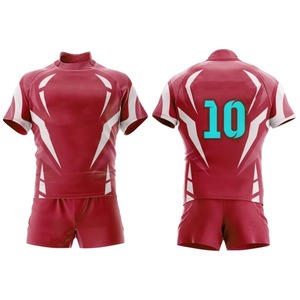 Ensemble de maillot et short de rugby personnalisé à col en V, respirant, sublimé, à manches courtes, pour homme, tenue de sport - Product Image 1